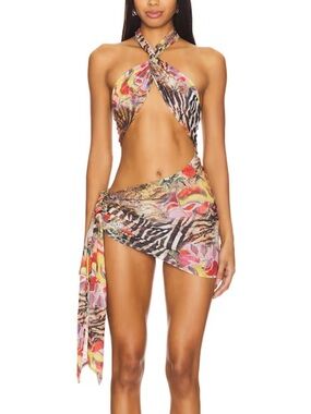 NWT Jaded London Gina Asymmetric Mixed Animal Print Mesh Cutout Mini Dress
